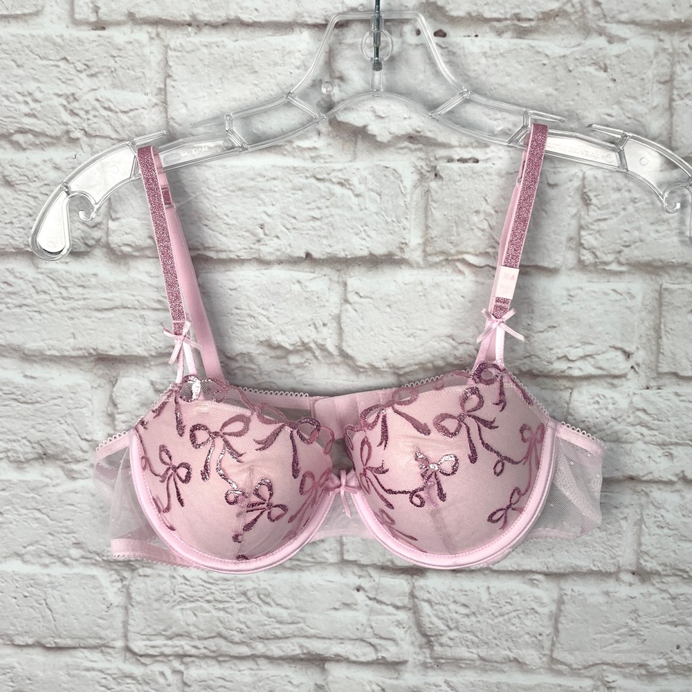 PINK x LoveShackFancy Push-Up Put a Bow on It Balconette Bra Size 36A New! - Picture 2 of 7